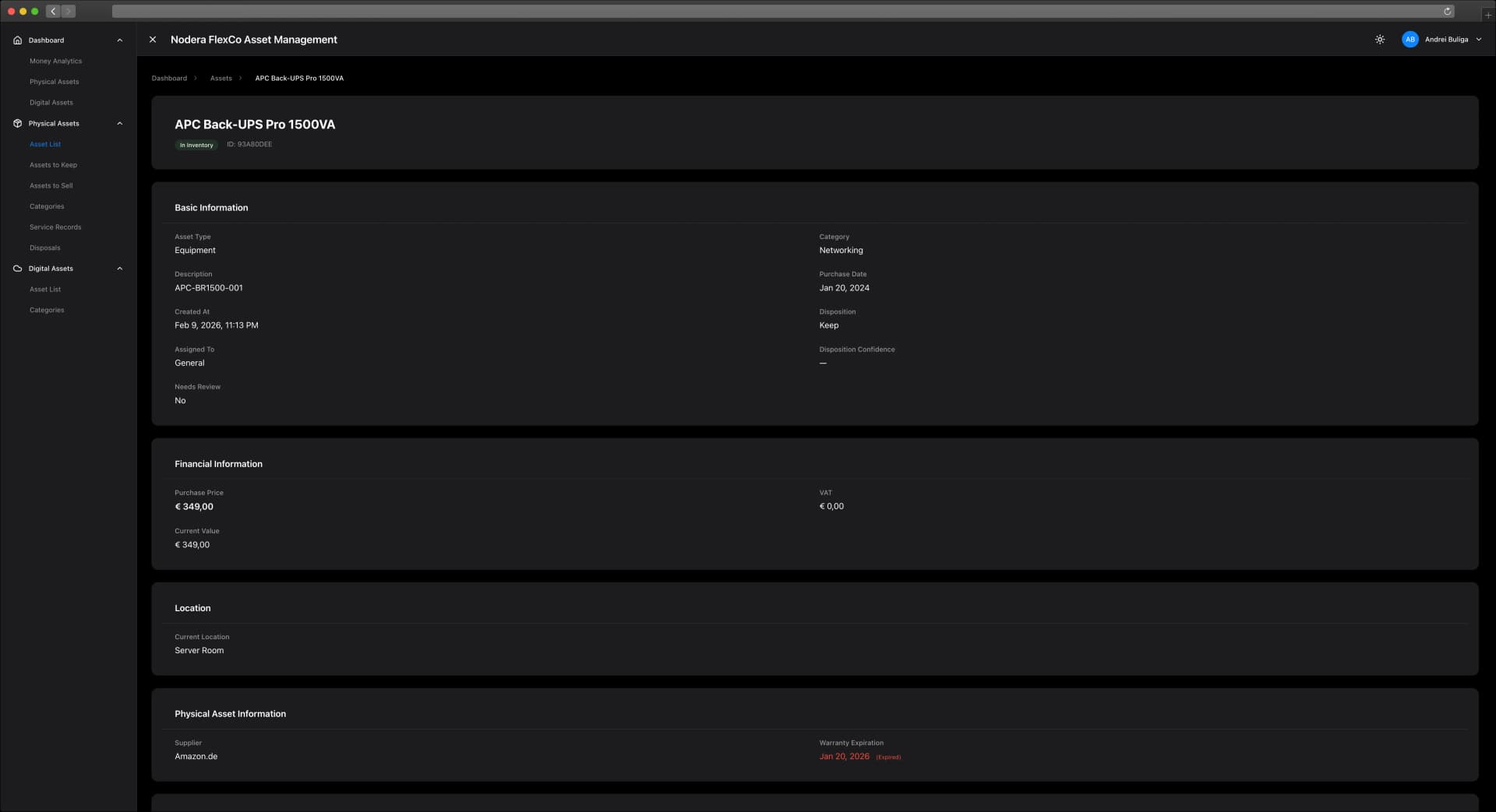 Digital asset detail with license key management